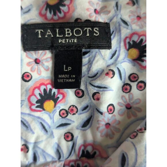 Talbots Petite LP Pink Blue Floral Print 100% Cotton Button Up Shirt - Picture 2 of 5